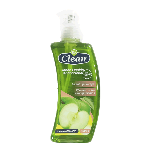 JABON LIQUIDO ANTIBACTERIAL DR CLEAN MANZANA  VALVULA 400ML 