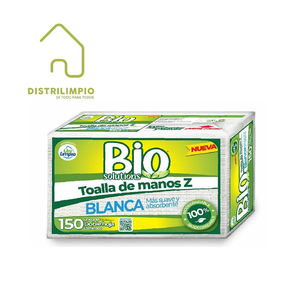 TOALLA Z BIOSOLUTIONS BLANCA 2H 23X23CM PAQ 150UND
